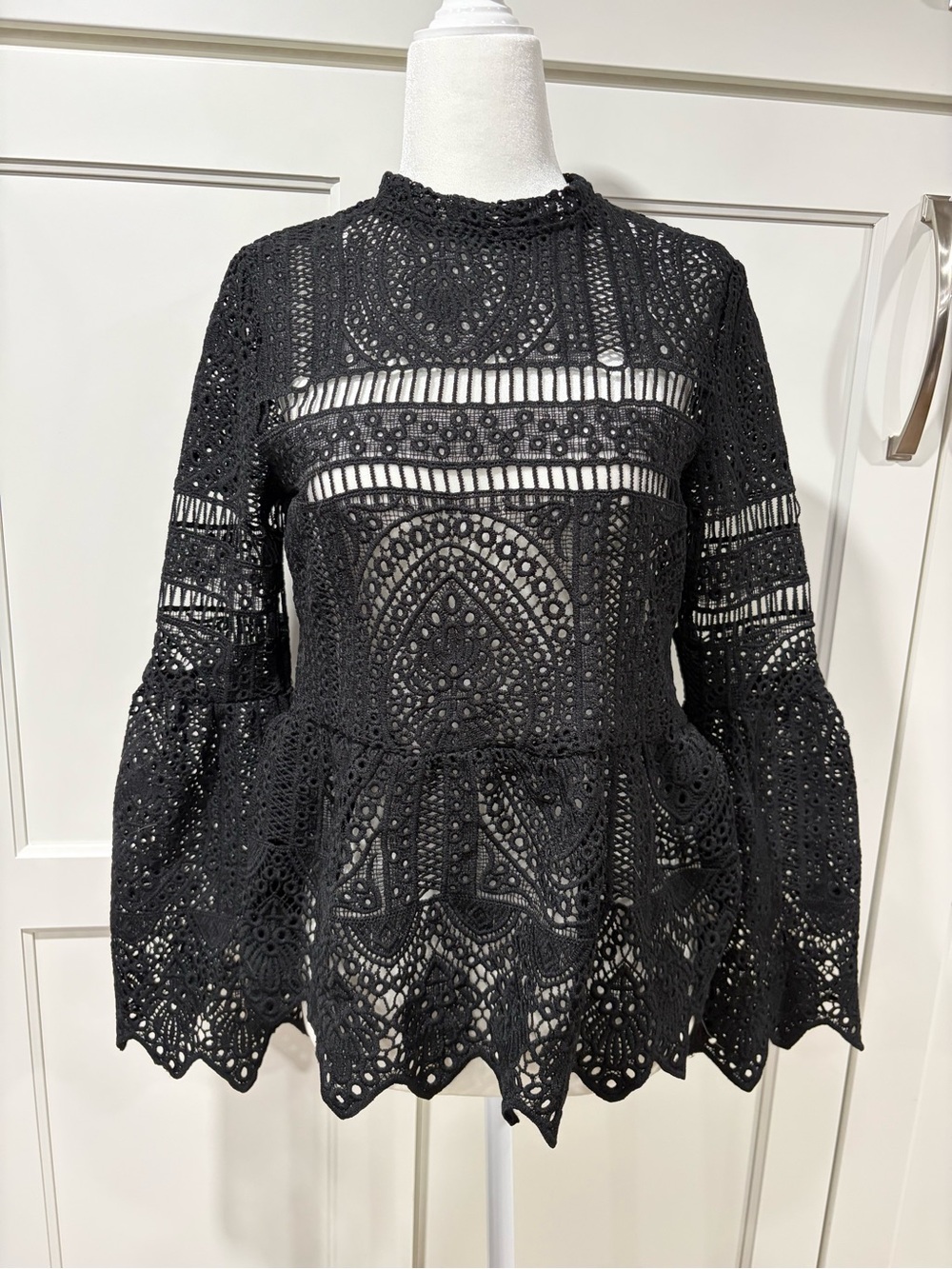 Boohoo Black Crochet Lace Peplum Blouse